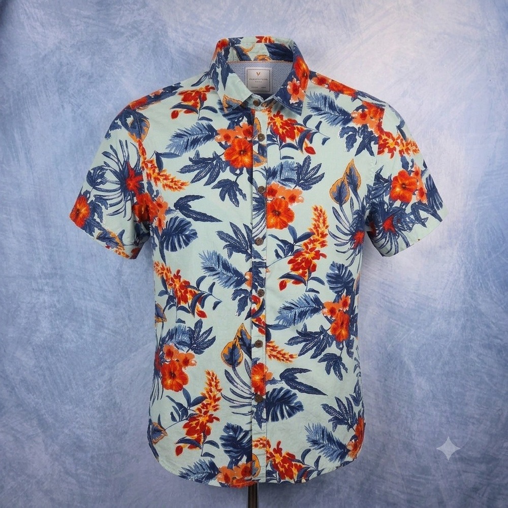 Cactus Man Ricky Singh Mens Large Slim Fit Tropical Floral Hibiscus Button Shirt